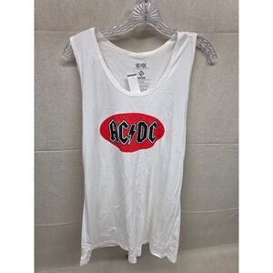 AC/DC Mens Graphic Tank Top White Red Logo Racerback Cotton Size Large‎ NWT